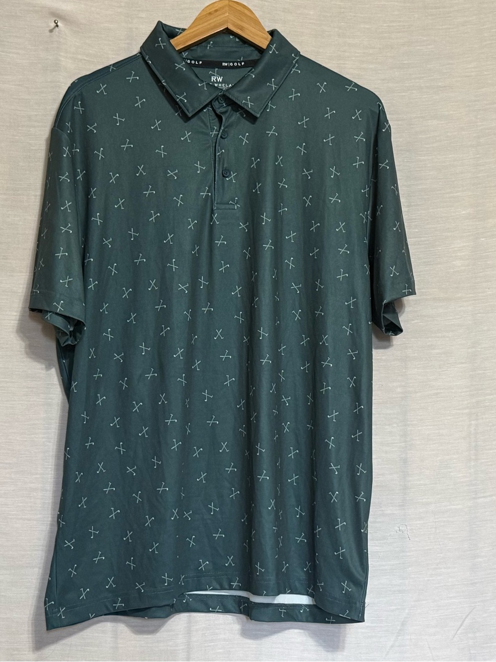 Rorie Whelan Golf Blue Gray Performance Polo Golf Club Print XL NWOT